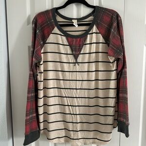 7th Ray Black and Cream Striped Shirt